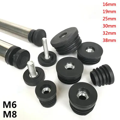 25mm Adjustable M8 M6 Screw Leveling Foot + Round Pipe Plugs Inserts End Cap Set • $2.65