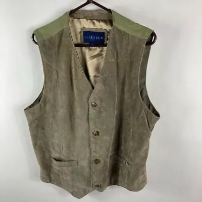 Chereskin Mens Vest Green Waist Length Button Pockets V Neck Leather Lined XL • $12.50