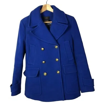 J. Crew Stadium Cloth Majesty Royal Blue Wool Double Breasted Peacoat 4 • $150