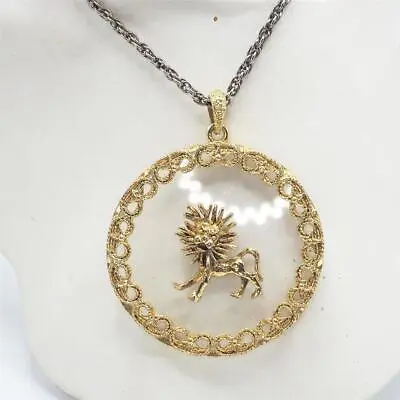 Lion Statement Necklace Pendant Costume Jewelry Gold Tone • $17.49