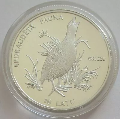 Latvia 10 Latu 1996 Wildlife Corn Crake Silver • £118.80