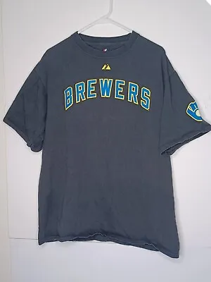 Majestic Milwaukee Brewers MLB Baseball Black Short Sleeve T-Shirt Men's Large L • $8.99