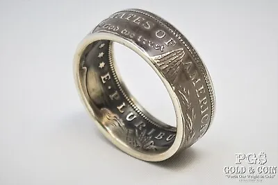 Morgan Silver Dollar Coin Ring Men's Size 14.5 20.7g Silver Coin Ring 22409 • $64.99