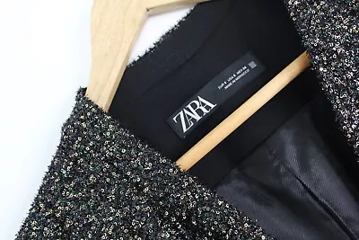 ZARA Black Bronze Sequined Fitted Jacket Size Small • $15