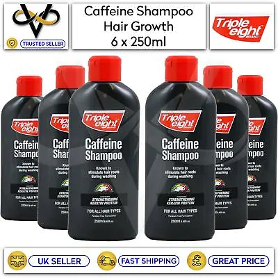 £10.95 • Buy 6 X Triple Eight Caffeine Shampoo 250ml Keratin Protein Hair Growth Men/Women