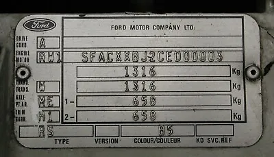 VIN Chassis Number From UK Registration Number Lookup Service (1980 Onwards) • $3.10