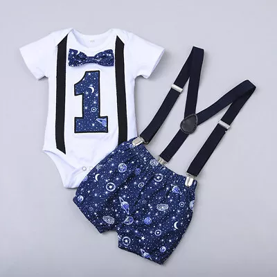 Newborn Baby Boys One-year-old Birthday Romper Straps Shorts Outfits 2PCS Set G1 • $26.54