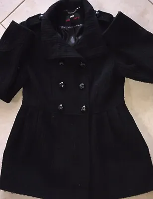 M60 MISS SIXTY Wool Blend Double Breasted Flared Button Up Coat M Black • $16.98