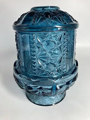 Vintage Indiana Glass Stars & Bars Fairy Lamp Colonial Blue Excellent • $95