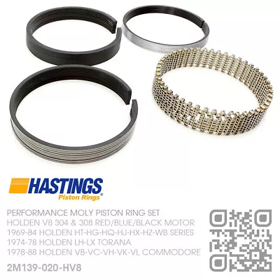 Hastings +0.020  Moly Piston Rings V8 308 5.0l Red Motor [holden Lh-lx Torana] • $152.50