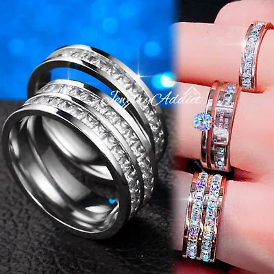 $9.74 • Buy 9K GOLD GF MENS WOMENS WEDDING ENGAGEMENT ANNIVERSARY SIMULATE Diamond BAND RING