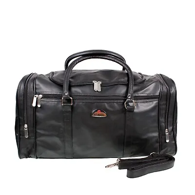 Travel Bag Holdall Black Leatherette Weekend Holiday Overnight Gym Duffel  • £29.50