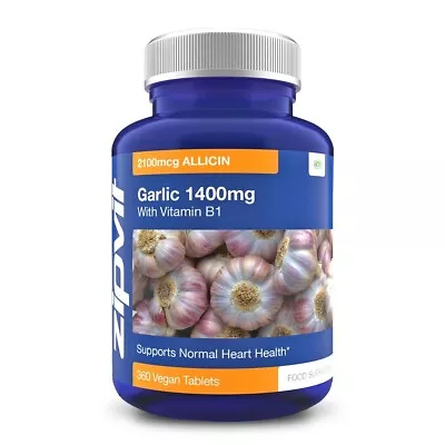 Garlic High Strength 1400mg (2100mcg Allicin) + Vitamin B1 360 Vegan Tablets • £21.95