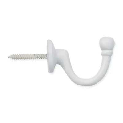 2 White Curtain Tassel Hooks - Ball Tie Back Wall Cup Hooks SOLID STRONG METAL • £3.70