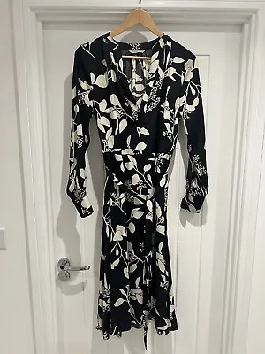 H&M Floaty Dress UK 14 Black White Flowers  • £3.99