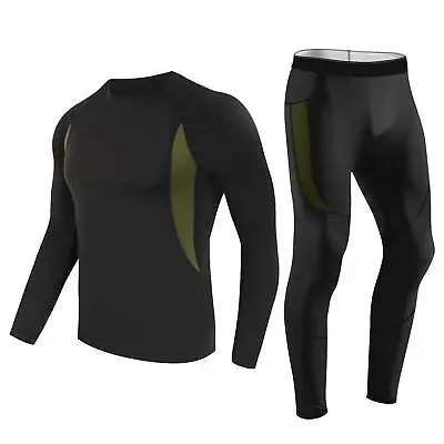 Men's Thermal Underwear Set Long Johns And Top Sleeve Fleece Lined Thermal Layer • £13.99