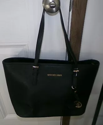 MICHAEL KORS-Jet Set Travel TZ BLACK Saffiano Leather-TOTE-NEW W/TAGS $278 • $65