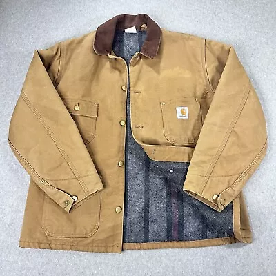 Vintage Carhartt Blanket Lined Chore Jacket Men's XL Brown Corduroy Collar USA • $79.99