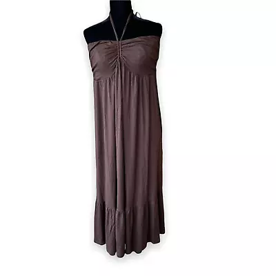 Maternal America Womens Dress Size Large Brown Knit Halter Maxi Maternity NEW • $65