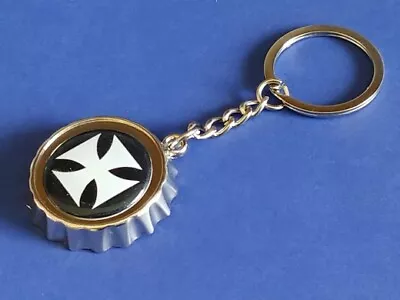 Maltese Iron Cross Bottle Cap Shaped Key Ring Bottle Opener #205 • $14.99