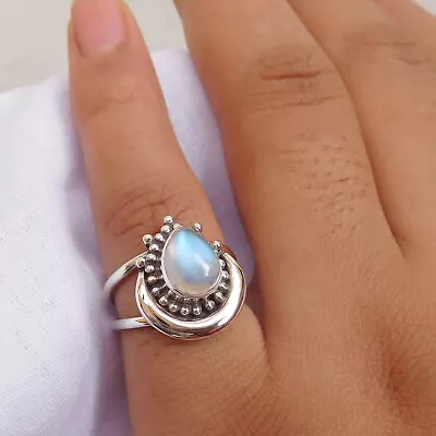 Moonstone Ring 925 Sterling Silver Handmade Ring Rainbow Moonstone Ring-HR106 • $24.95