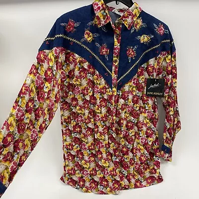 Vintage Jane Ashley Women Plus 3X Multicolored Beaded Floral Button Up Shirt NOS • $41.03