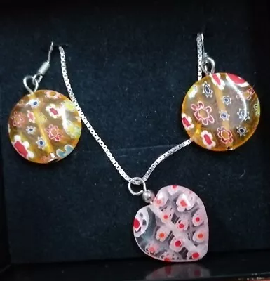 Murano Glass And Sterling Silver Necklace And Earring Set • £15