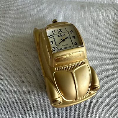 Elgin Volkswagen VW Beetle Bug Gold Tone Collectible Mini Clock • $13.99