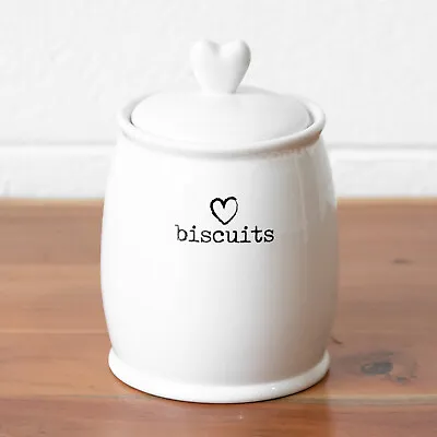 Rustic White Heart Ceramic Biscuit Tin Cookie Barrel Food Storage Jar Canister • £24