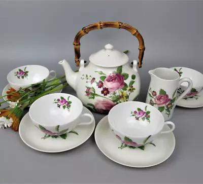 Porcelaine De Paris Tea Set: Cups & Teapot. Limoges Service - Collection Roses. • £89.99