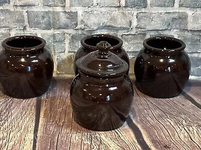 Vintage Stoneware Sugar Canister Relish Condiment Jar Set Of 4 • $22