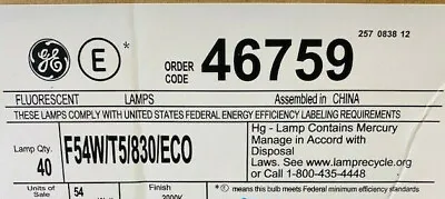 (40) GE F54T5/830/ECO Fluorescent HO 54W Tube Lamp Light Bulb 3000K  • $89