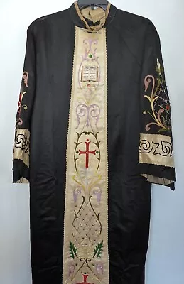 Vintage Masonic Odd Fellows Embroidered And Bejeweled Black Chaplain Robe (used) • $175