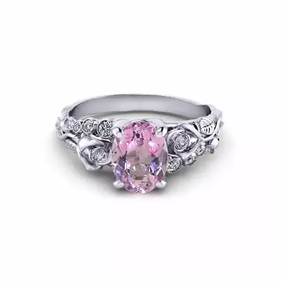 Pink Morganite & White Cubic Zirconia 1.20 CT 925 Silver Women's Engagement Ring • $222.19