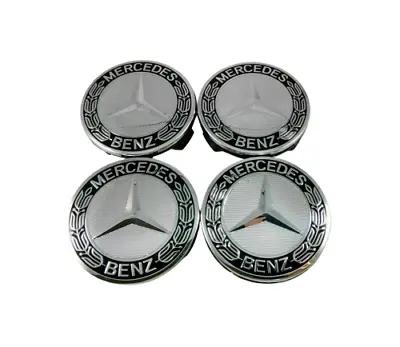 SET OF 4 Mercedes-Benz Silver & Black 75MM Wheel Rim Center Hub Caps AMG WREATH • $15.99