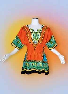 JESSICA TAYLOR African Dashiki Colorful TUNIC TOP Blouse Shirt Orange Yellow XL • £25.05