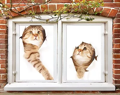 3D Cat A151 Window Film Print Sticker Cling Stained Glass UV Sinsin • $27.99