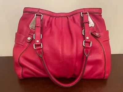 B Makowsky Red Pebbled Leather Shoulder Bag Purse Satchel Nickel Hardware Tote • $30