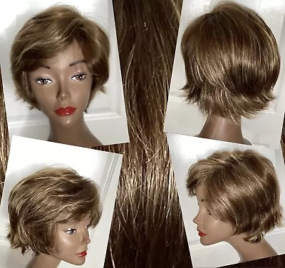 $23 • Buy NEW Synthetic Wig Light Brown Blonde HiLites Avg Razor Cut Back Adjustable L-1
