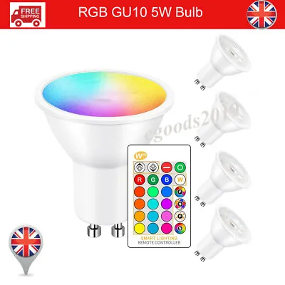 GU10 5W 16 Color Changing RGB Dimmable LED Light Bulbs Lamp Remote Spot UK 1/2x • £4.99