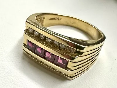 Estate 14k Yellow Gold Mens Ruby &diamond Ring Size 12 • $1999