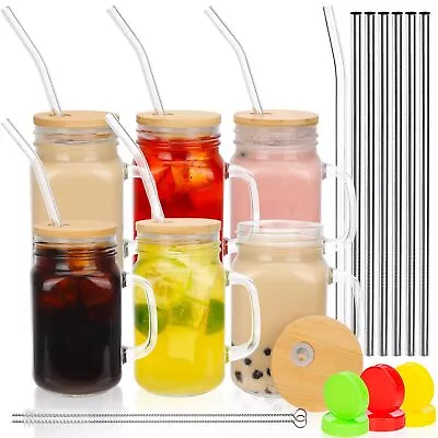 16oz Mason Jar Cups Glass Cups With Lids And Straws Iced Coffee Cups With H... • $34.44