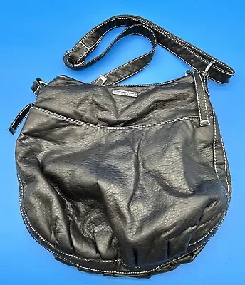 Marc Ecko Black Leather Hobo Crossbody Shoulder Purse Silver Studs Medium Bag • $19.99