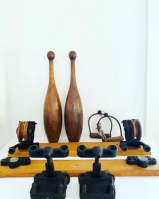 Lot Of Antique And Vintage Gym Accessories / Pair Of Juggling Pin / Indian Clubs • $320