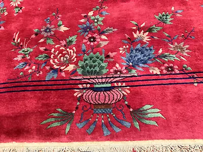 Auth: Antique Art Deco Chinese Rug   Nichols Wool Beauty  Light Burgundy 9x12 NR • $67