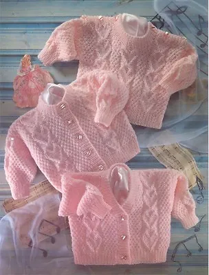 £1.99 • Buy Knitting Pattern-Heart Panel Textured Baby Cardigans & Sweater DK 16  - 22  
