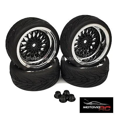 1/10 RC Road Wheels Tyres Black BBS Style For Tamiya TT02 TT01 9mm 6mm Offset • £22.99