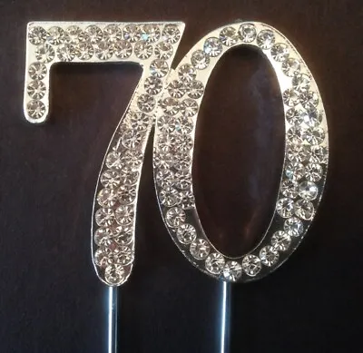 70th Birthday Silver Diamante Cake Topper Decoration Seventy 70 Th Anniversary  • £5.97