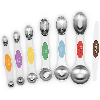 Magnetic Measuring Spoons Set Of 7 Stainless Steel Dual Sided Stackable Teaspoon • $10.99