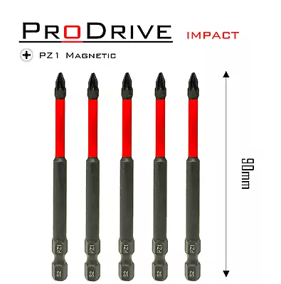 Pozi PZ1 ProDrive Magnetic Impact Drill Driver Screwdriver Bits 90mm (Pack Of 5) • £7.99